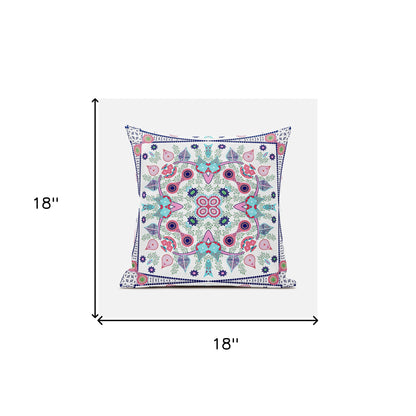 18" X 18" Pink and White Broadcloth Paisley Zippered Pillow