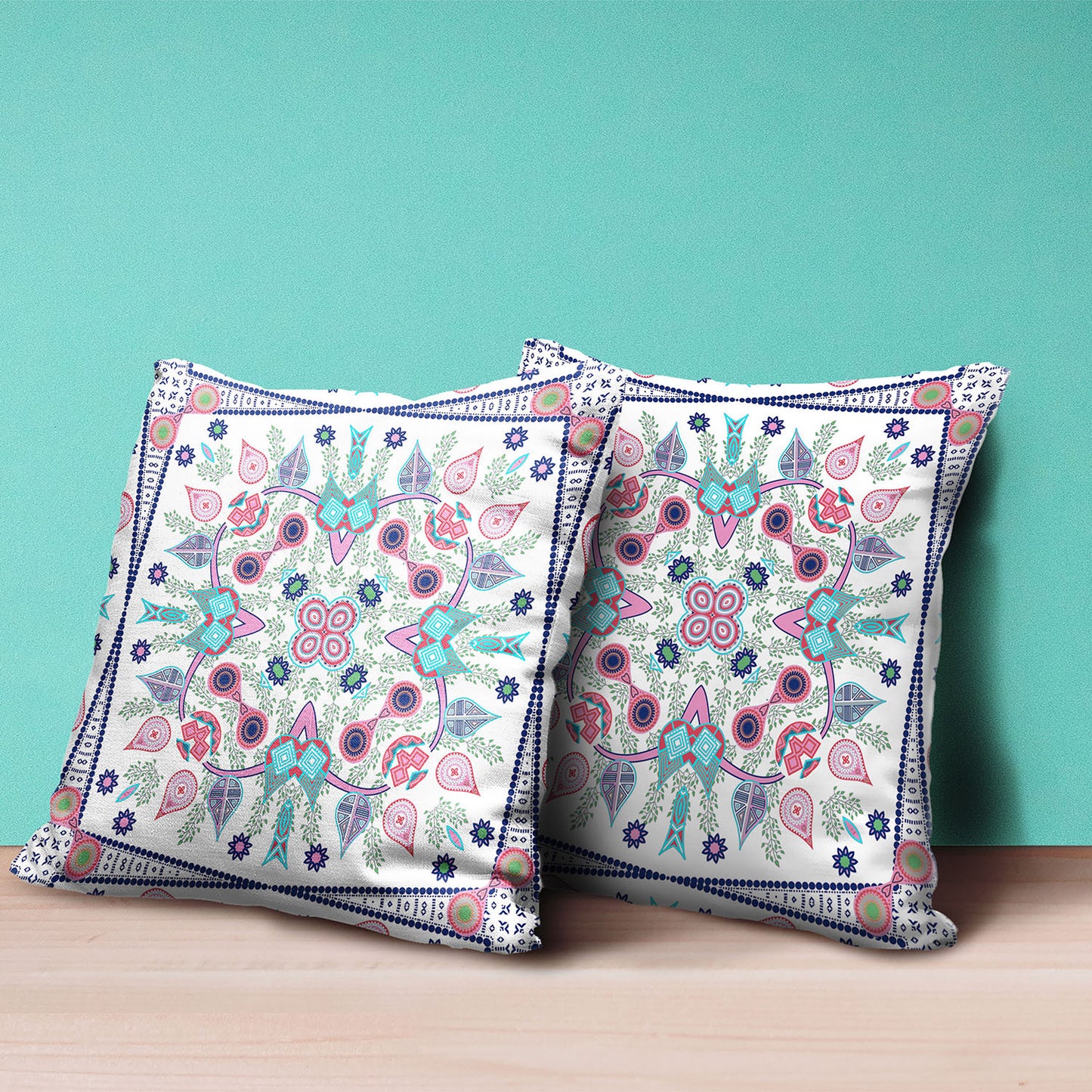 20" X 20" Pink and White Broadcloth Paisley Zippered Pillow