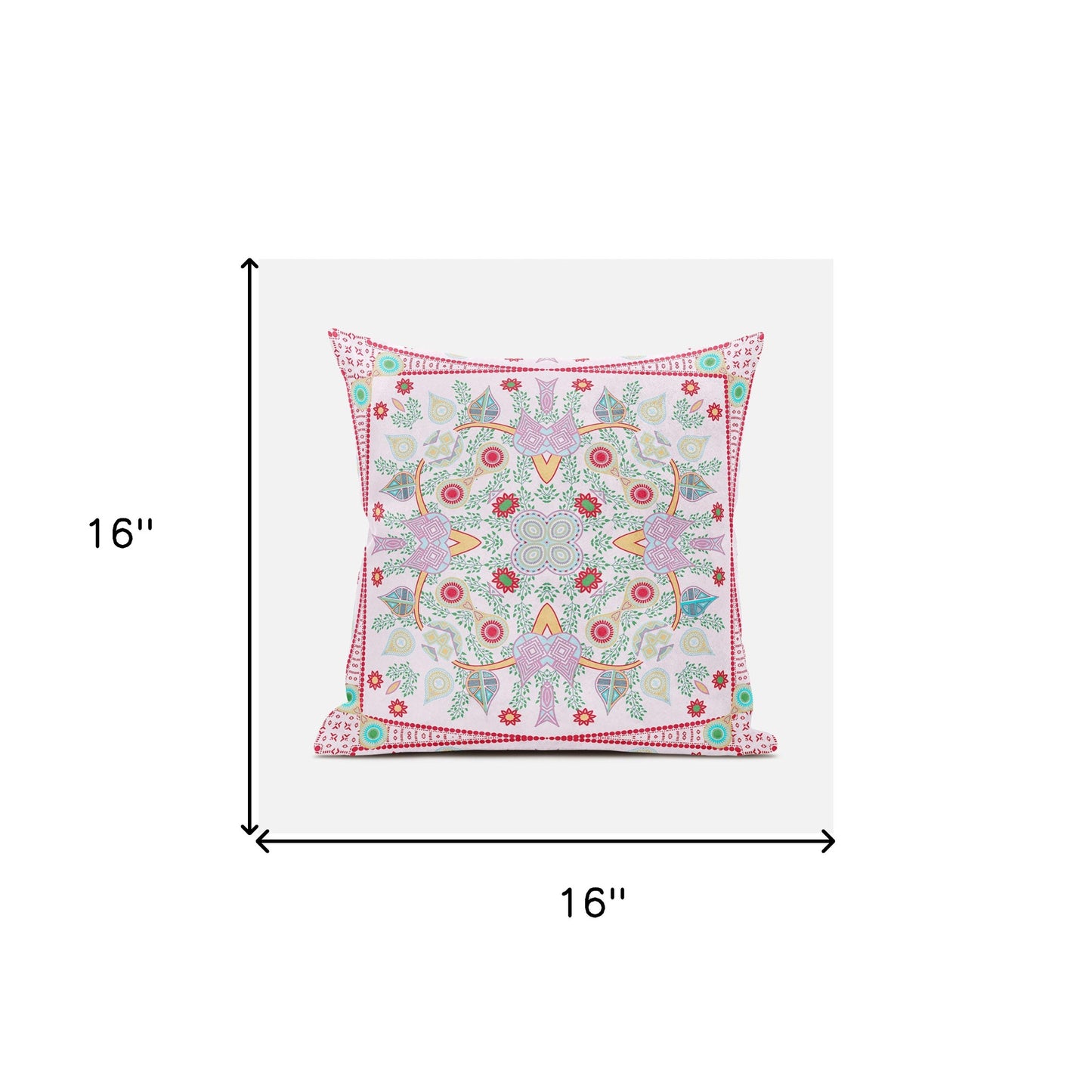 16" X 16" Red and White Broadcloth Paisley Zippered Pillow