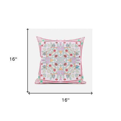 16" X 16" Red and White Broadcloth Paisley Zippered Pillow