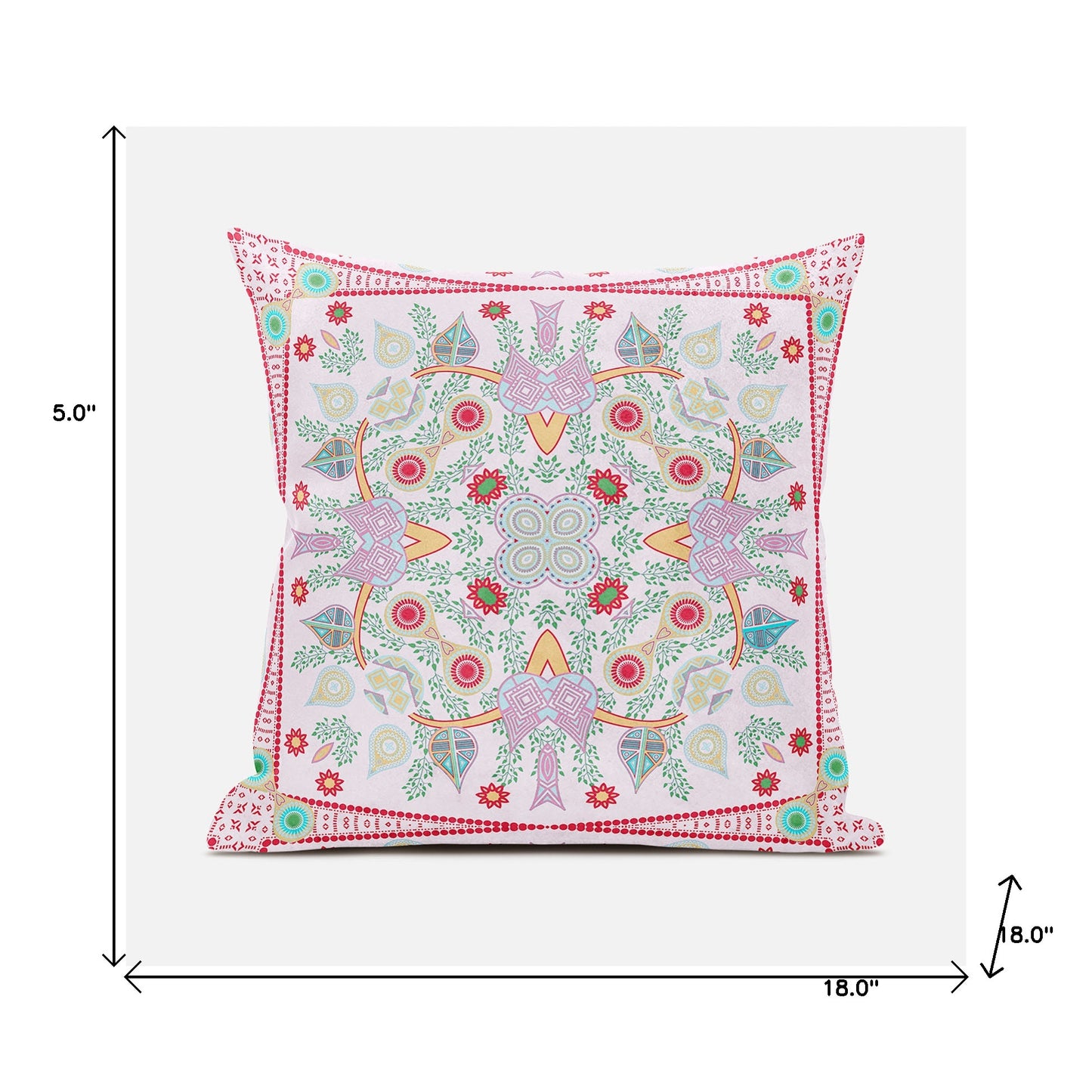 18" X 18" Red and White Broadcloth Paisley Zippered Pillow
