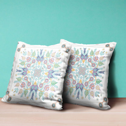 16" X 16" Green and White Broadcloth Paisley Zippered Pillow