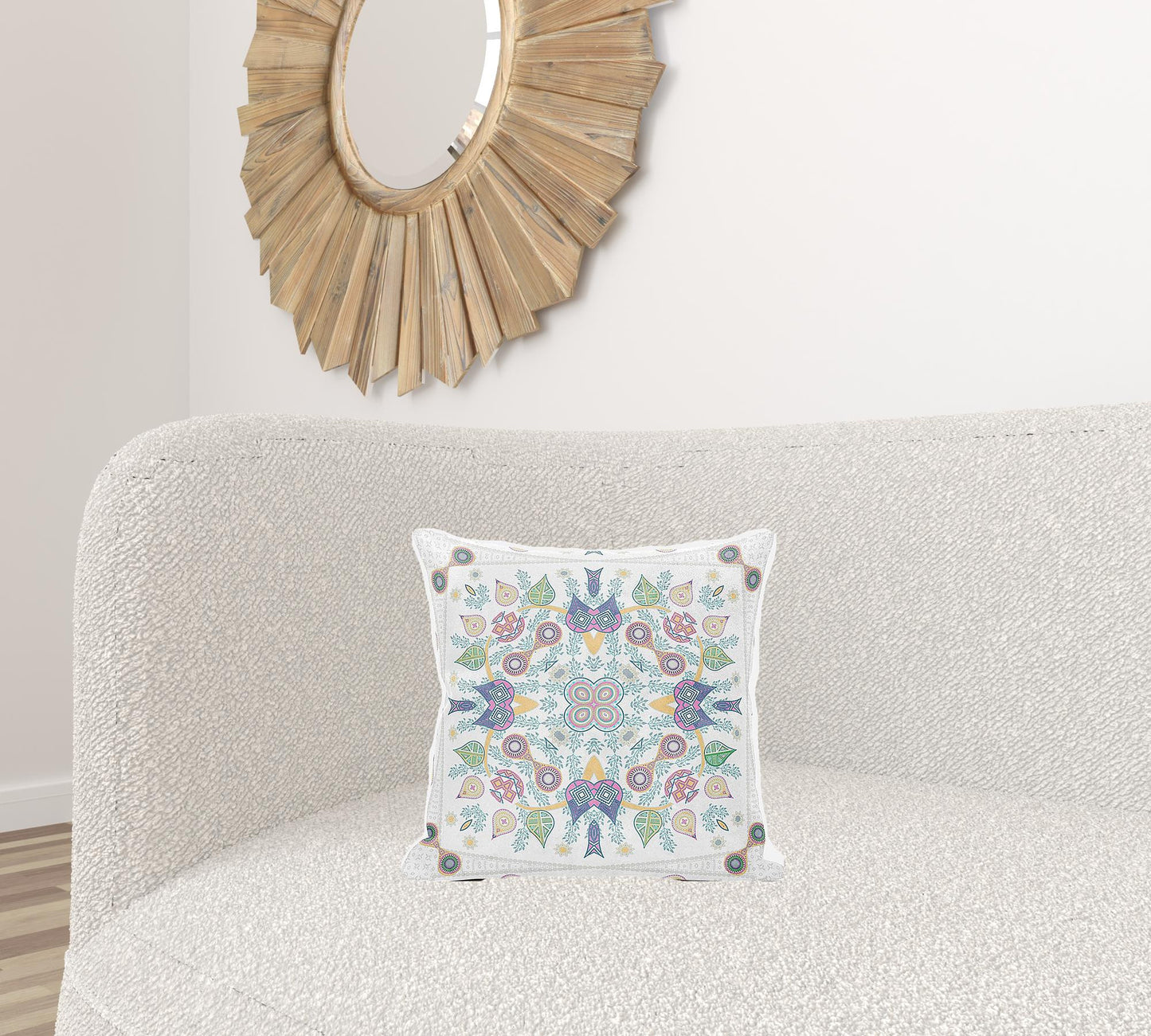 16" X 16" Green and White Broadcloth Paisley Zippered Pillow