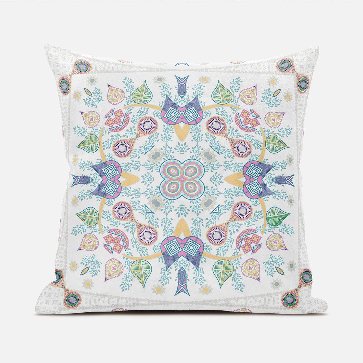 18" X 18" Green and White Broadcloth Paisley Zippered Pillow