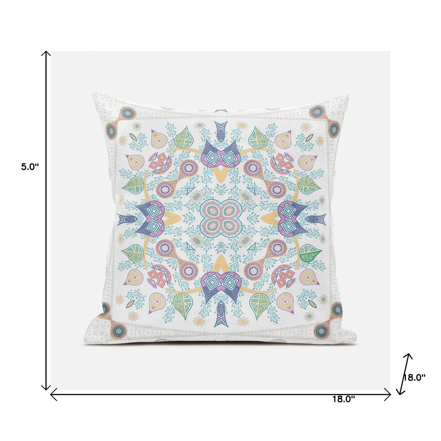 18" X 18" Green and White Broadcloth Paisley Zippered Pillow