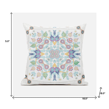 18" X 18" Green and White Broadcloth Paisley Zippered Pillow
