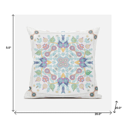 20" X 20" Green and White Broadcloth Paisley Zippered Pillow