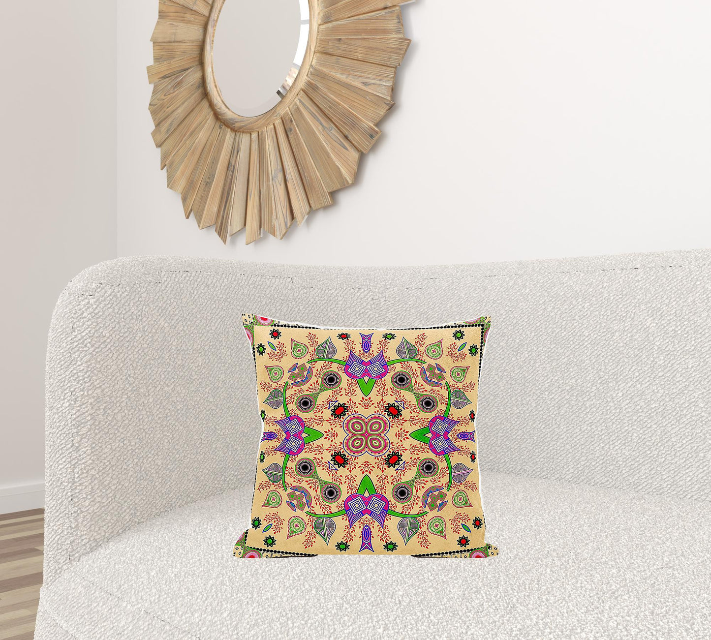 18" X 18" Beige and Green Broadcloth Paisley Zippered Pillow