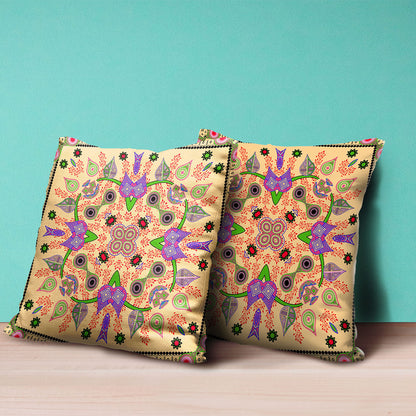 20" X 20" Beige and Green Broadcloth Paisley Zippered Pillow