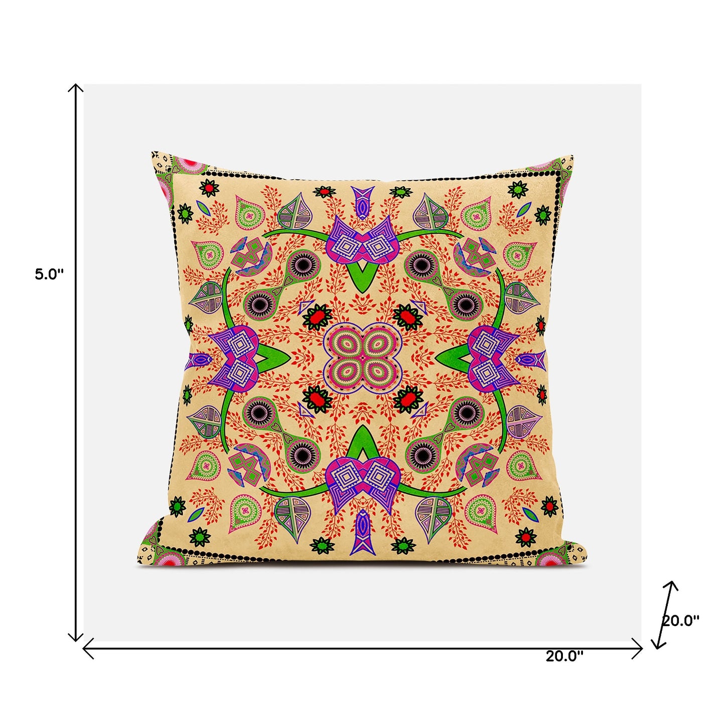 20" X 20" Beige and Green Broadcloth Paisley Zippered Pillow