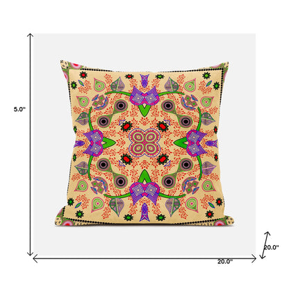20" X 20" Beige and Green Broadcloth Paisley Zippered Pillow