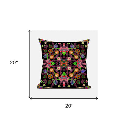 20" X 20" Black and Pink Broadcloth Paisley Zippered Pillow