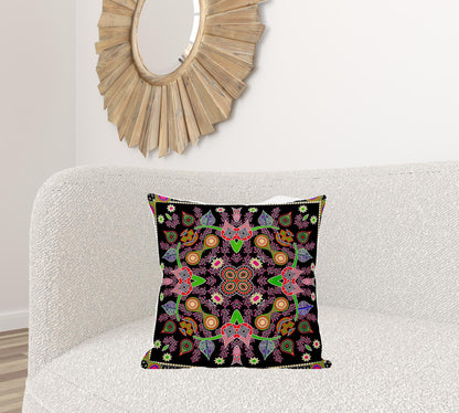 20" X 20" Black and Pink Broadcloth Paisley Zippered Pillow
