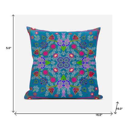 16" X 16" Blue and Pink Broadcloth Paisley Zippered Pillow