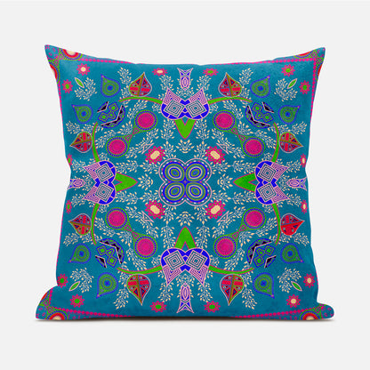 18" X 18" Blue and Pink Broadcloth Paisley Zippered Pillow