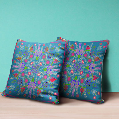 20" X 20" Blue and Pink Broadcloth Paisley Zippered Pillow