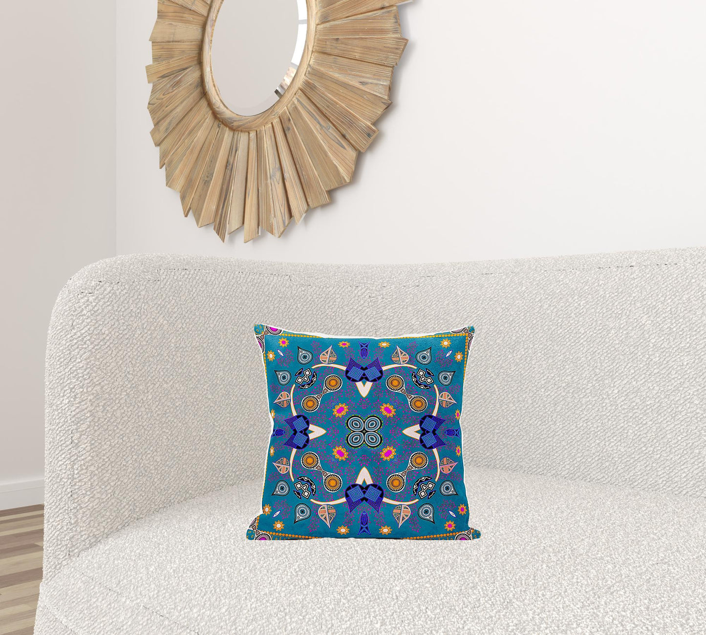 16" X 16" Blue and Gold Broadcloth Paisley Zippered Pillow