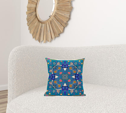 16" X 16" Blue and Gold Broadcloth Paisley Zippered Pillow