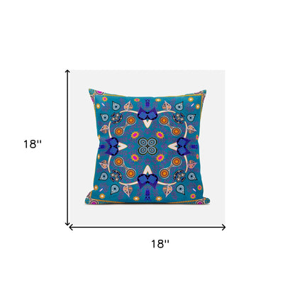 18" X 18" Blue and Gold Broadcloth Paisley Zippered Pillow