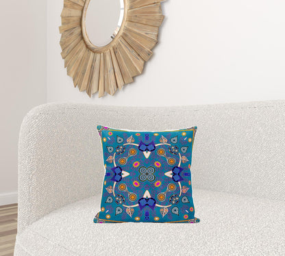 18" X 18" Blue and Gold Broadcloth Paisley Zippered Pillow
