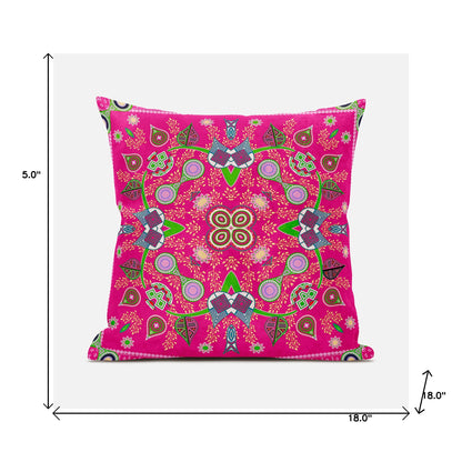 18" X 18" Pink and Green Broadcloth Paisley Zippered Pillow