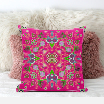 20" X 20" Pink and Green Broadcloth Paisley Zippered Pillow
