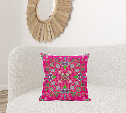 20" X 20" Pink and Green Broadcloth Paisley Zippered Pillow