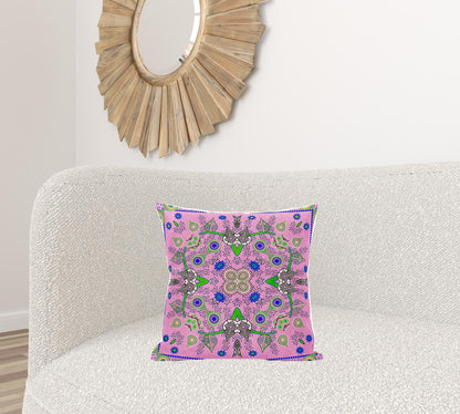 18" X 18" Blue and Pink Broadcloth Paisley Zippered Pillow