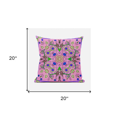 20" X 20" Blue and Pink Broadcloth Paisley Zippered Pillow