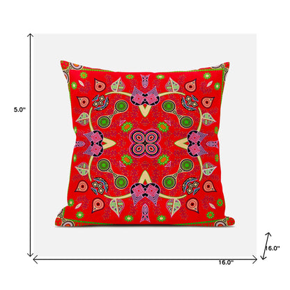 16" X 16" Green and Red Broadcloth Paisley Zippered Pillow