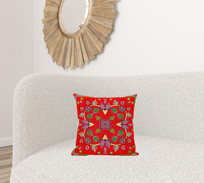 16" X 16" Green and Red Broadcloth Paisley Zippered Pillow