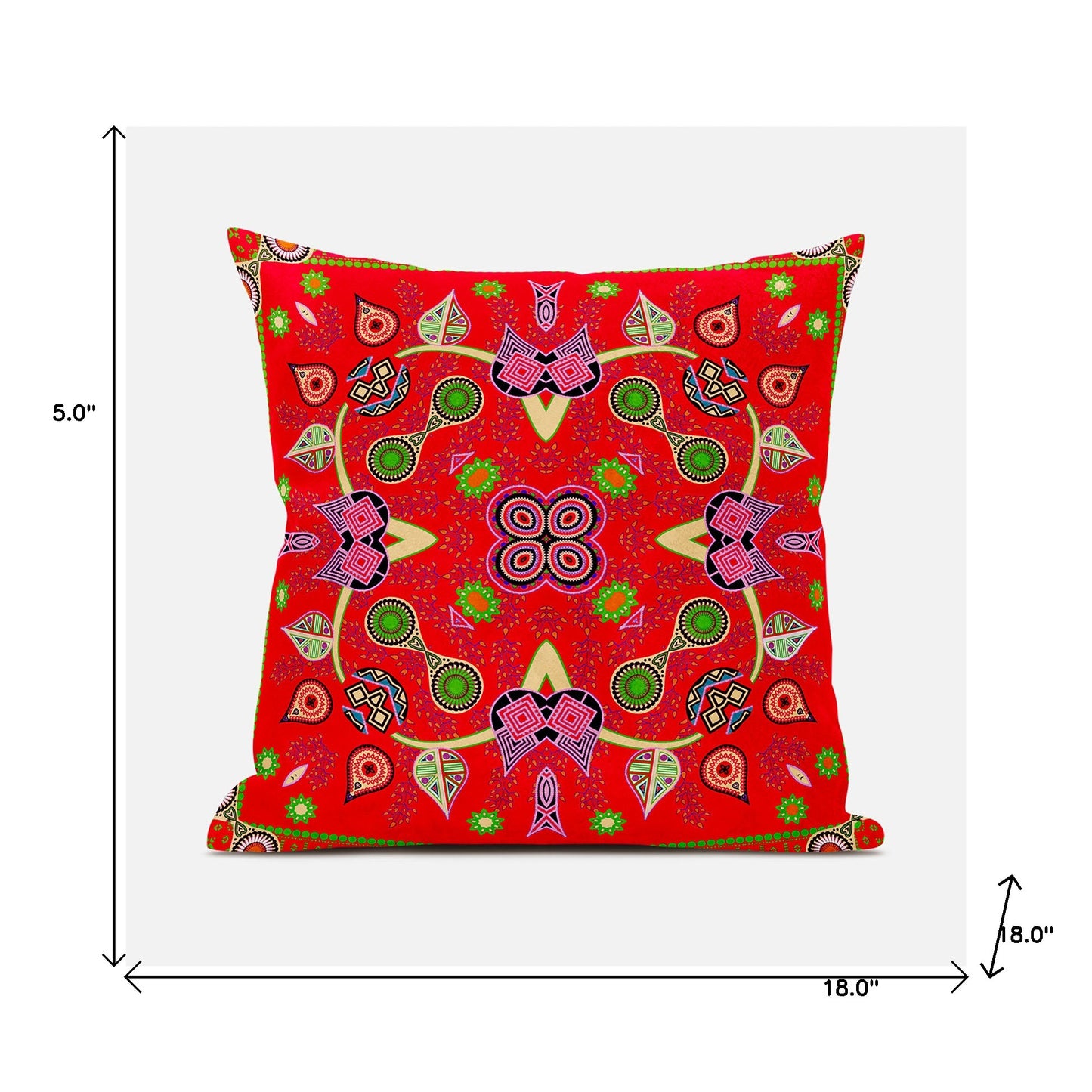18" X 18" Green and Red Broadcloth Paisley Zippered Pillow