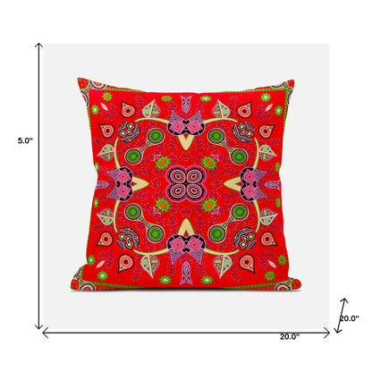 20" X 20" Green and Red Broadcloth Paisley Zippered Pillow