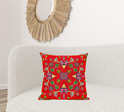 20" X 20" Green and Red Broadcloth Paisley Zippered Pillow