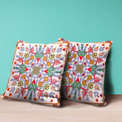 16" X 16" Red and White Broadcloth Paisley Zippered Pillow