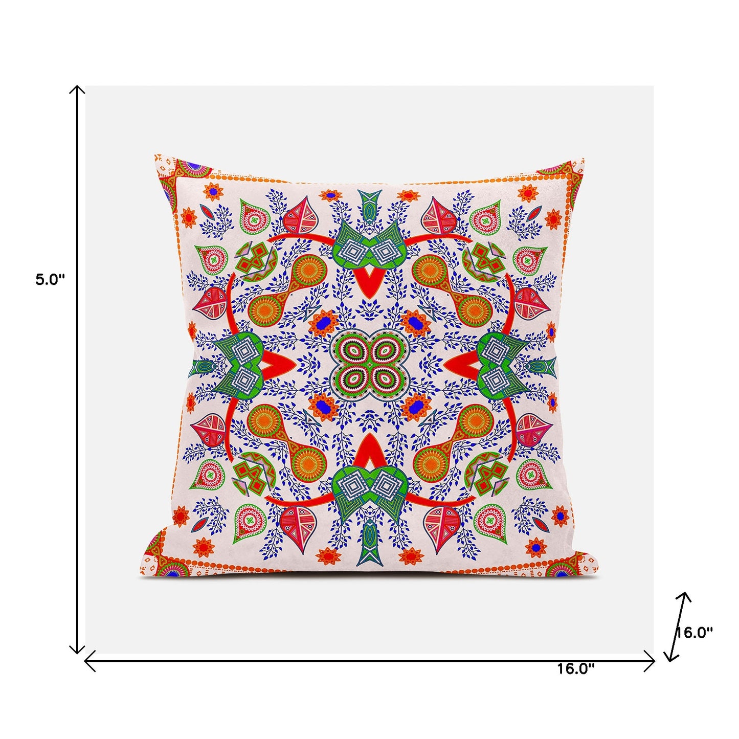 16" X 16" Red and White Broadcloth Paisley Zippered Pillow