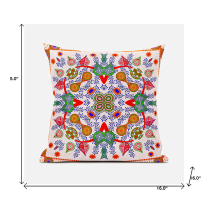 16" X 16" Red and White Broadcloth Paisley Zippered Pillow