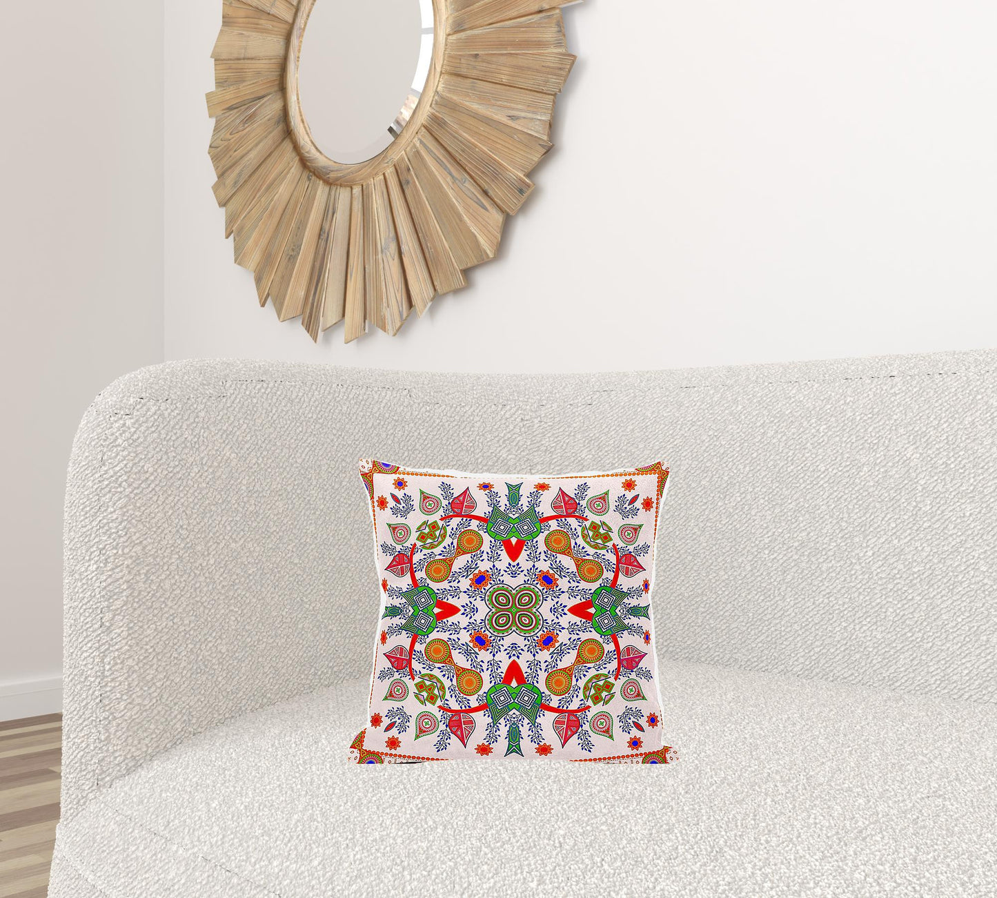 16" X 16" Red and White Broadcloth Paisley Zippered Pillow