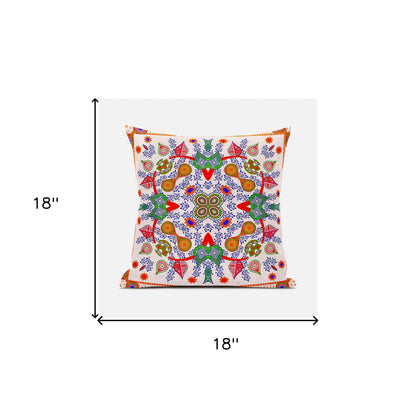 18" X 18" Red and White Broadcloth Paisley Zippered Pillow