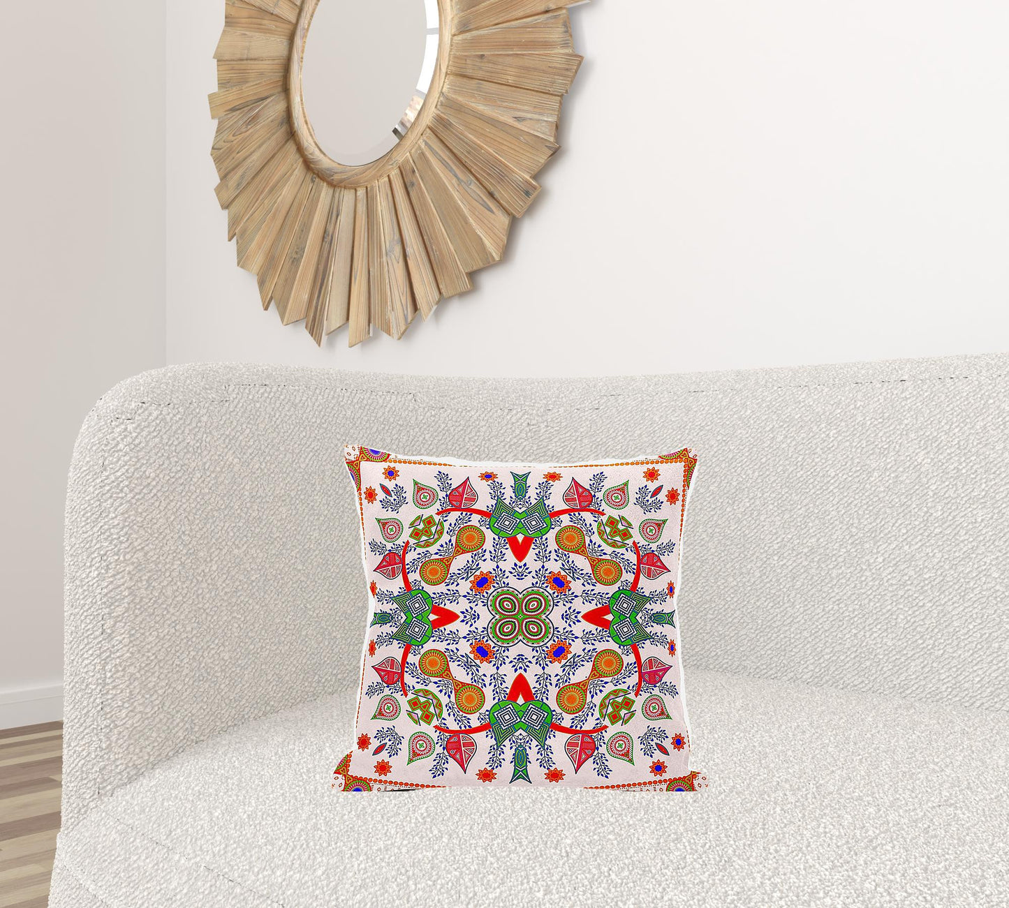 18" X 18" Red and White Broadcloth Paisley Zippered Pillow