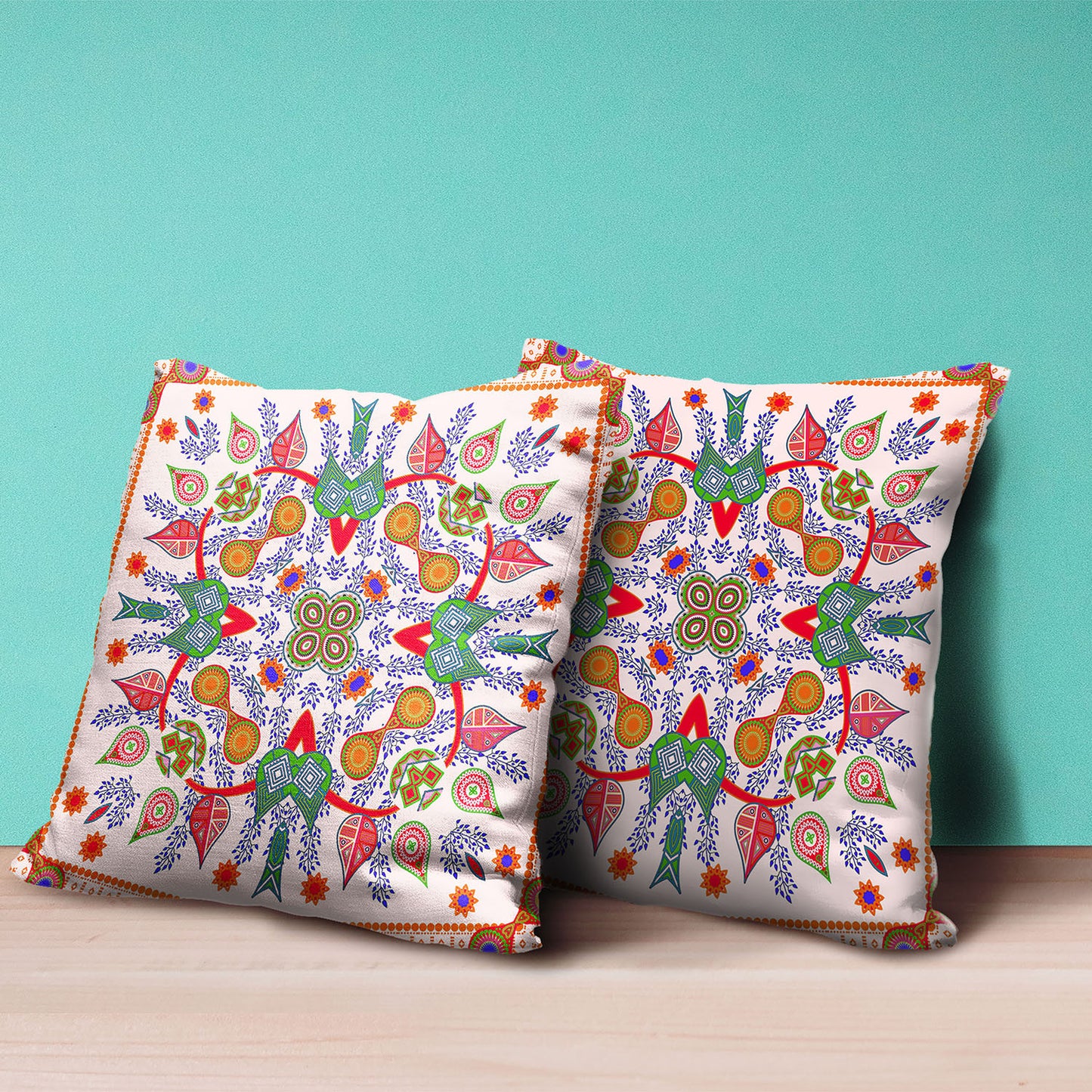 20" X 20" Red and White Broadcloth Paisley Zippered Pillow