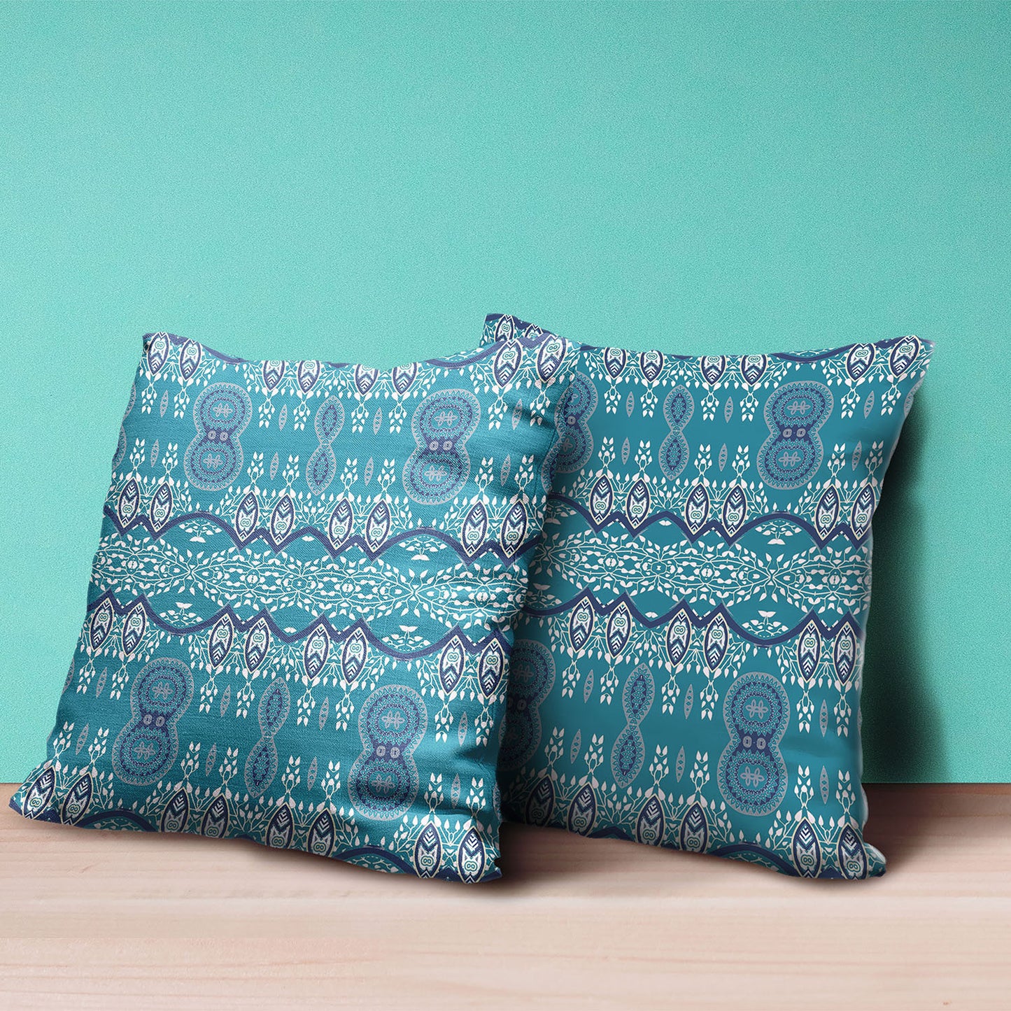 16" X 16" Aqua Broadcloth Paisley Zippered Pillow