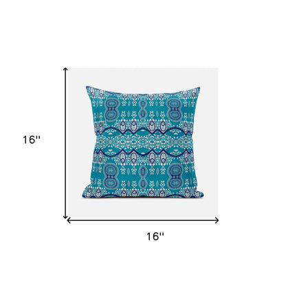 16" X 16" Aqua Broadcloth Paisley Zippered Pillow