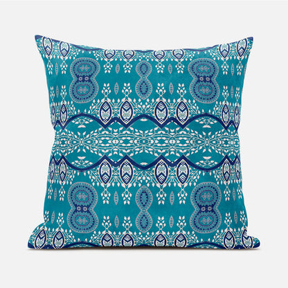 18" X 18" Aqua Broadcloth Paisley Zippered Pillow