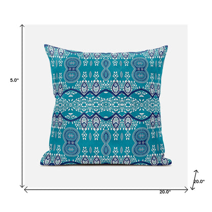 20" X 20" Aqua Broadcloth Paisley Zippered Pillow