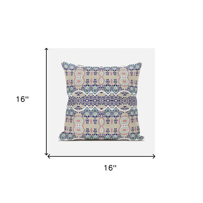 16" X 16" Blue and Beige Broadcloth Paisley Zippered Pillow