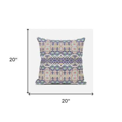 20" X 20" Blue and Beige Broadcloth Paisley Zippered Pillow