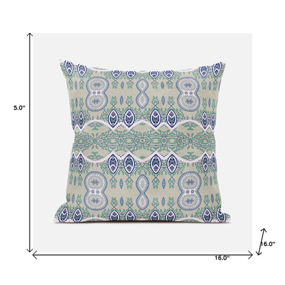 16" X 16" Beige and Green Broadcloth Paisley Zippered Pillow