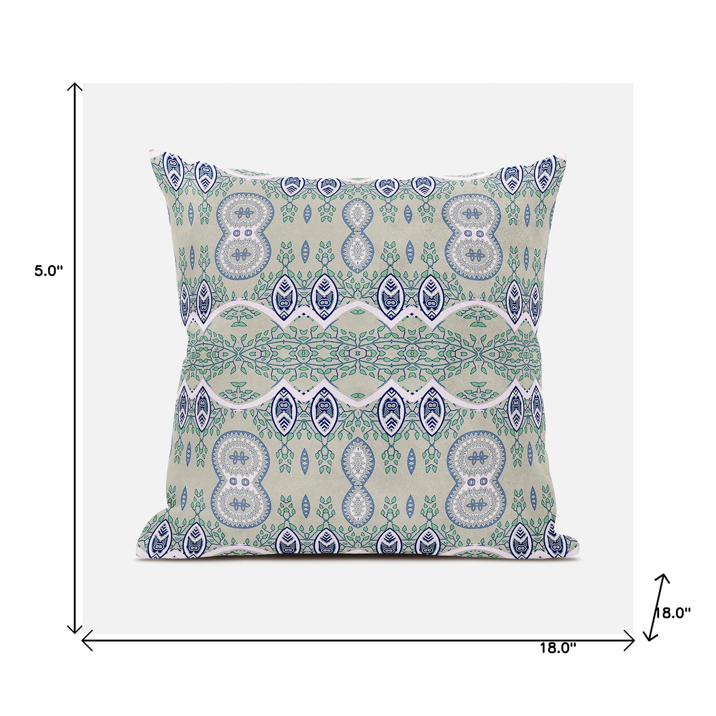 18" X 18" Beige and Green Broadcloth Paisley Zippered Pillow