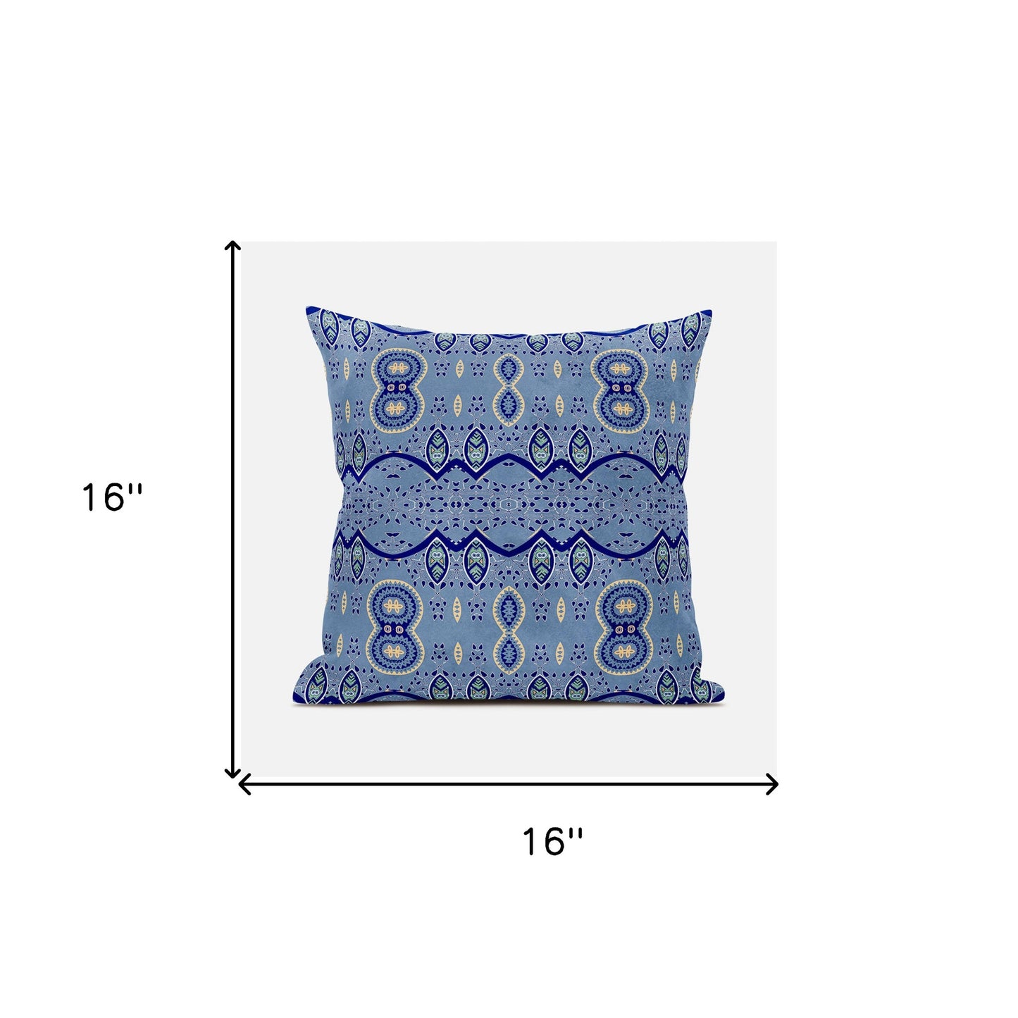 16" X 16" Blue and Yellow Broadcloth Paisley Zippered Pillow